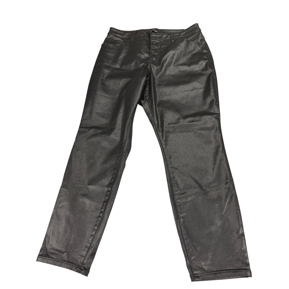 Express Curvy Skinny High Rise Coated Black Button Fly Pants 14R